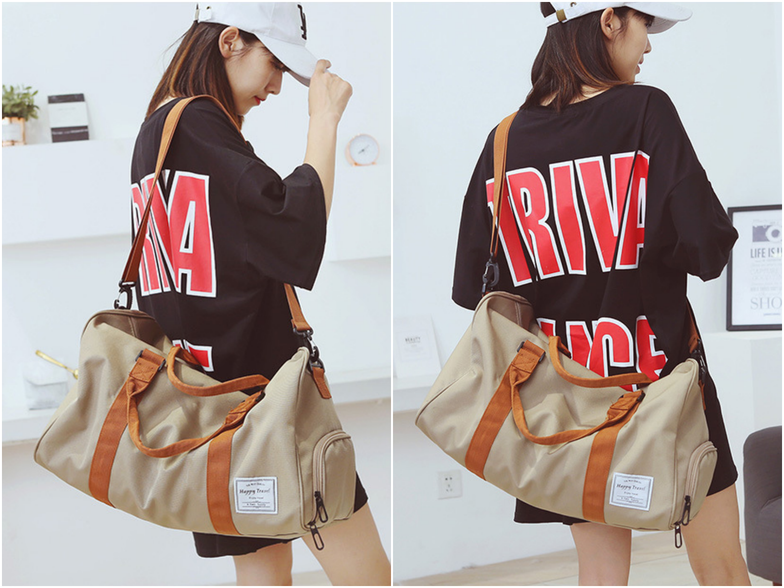 牛津布2way側背包-卡其棕