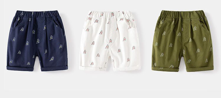 WELLKIDS - 腰鬆緊休閒五分褲-小小恐龍-深藍色