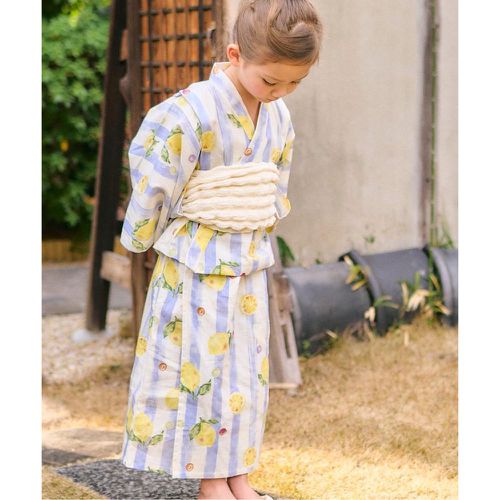 日本 apres les cours - [限量]可當洋裝二件式純棉浴衣-可愛檸檬-直條紋