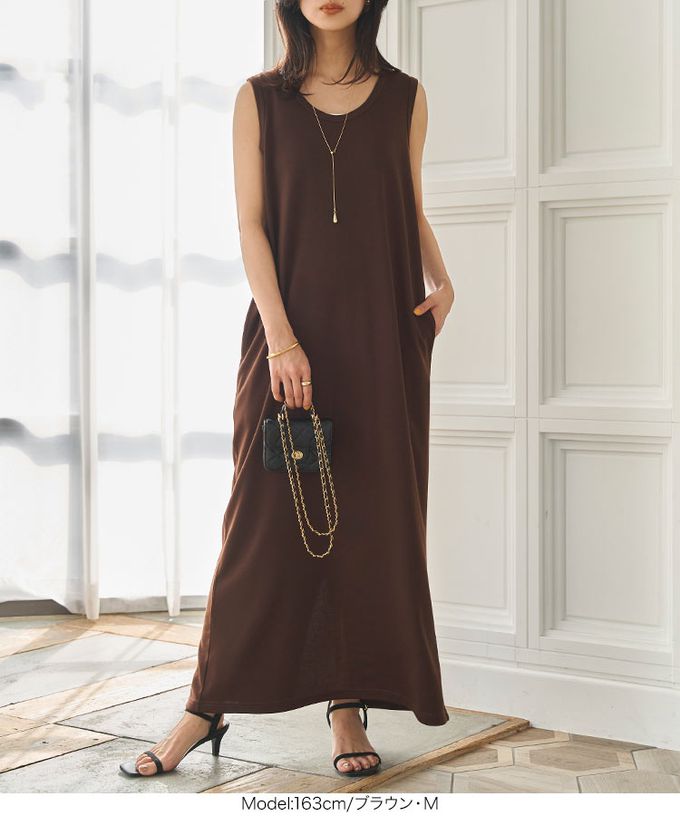 日本 Kobe Lettuce - 簡約素色修身U領無袖洋裝-(可選長度)-淺灰