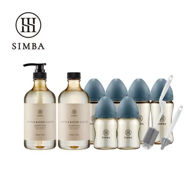 Simba 小獅王辛巴 - 強酵去汙！蘊蜜鉑金PPSU寬口奶瓶清潔明星組-新生適用-波藍