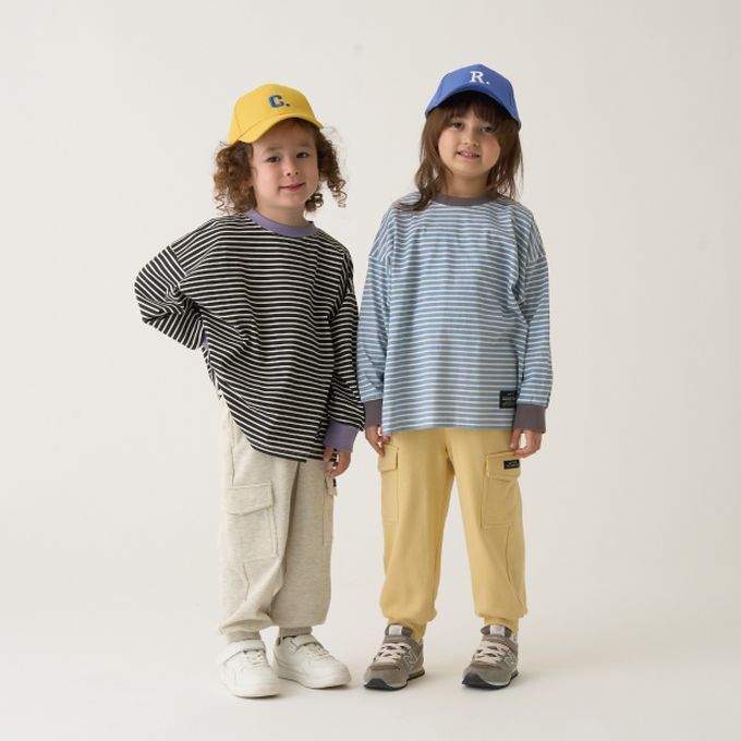 日本 b-ROOM - 不易變形定番條紋長袖上衣-水藍x灰