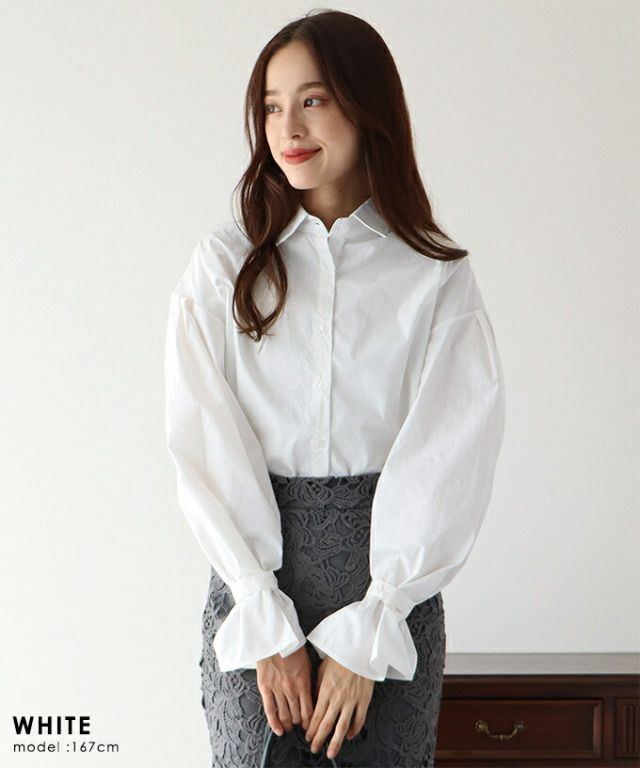 日本 BLUE EAST - 甜美翻領糖果袖襯衫-水藍