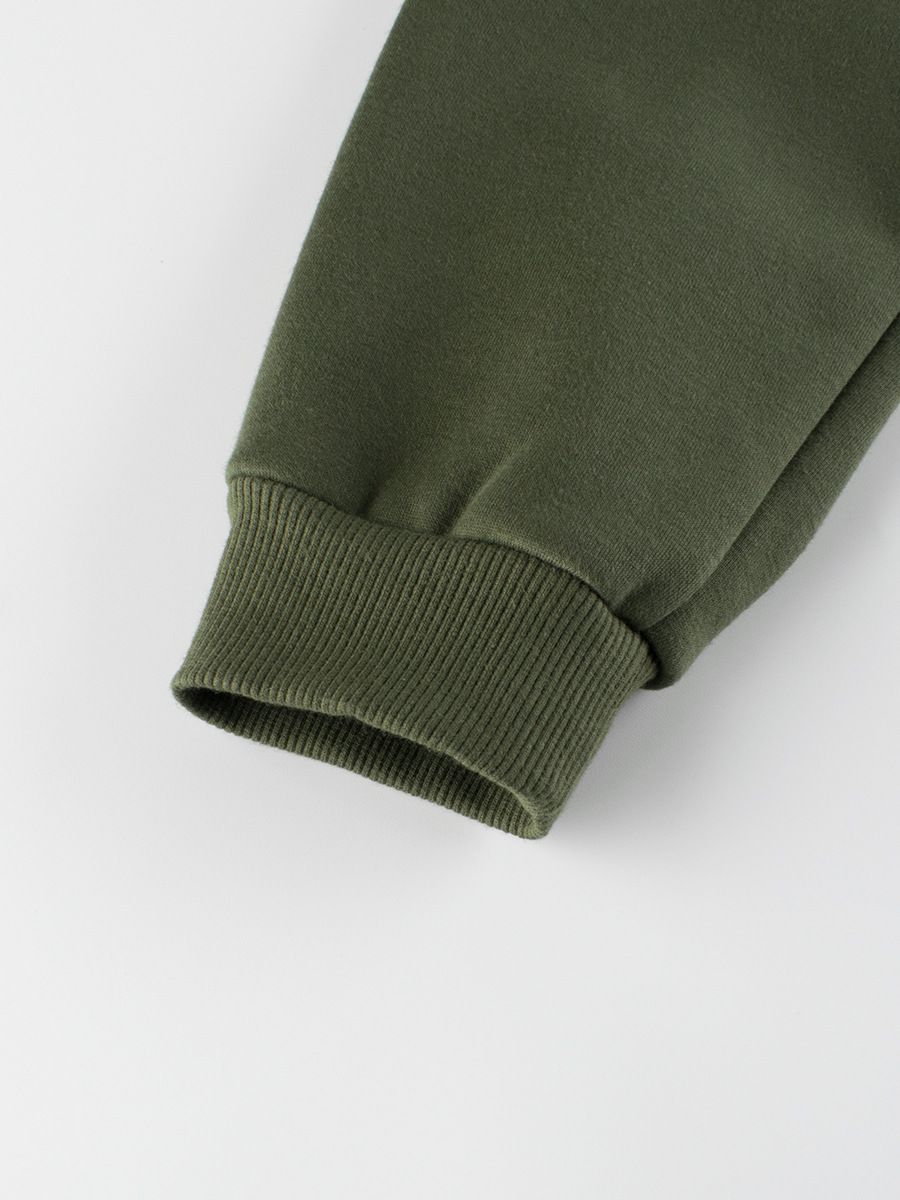 加絨混棉腰鬆緊長褲-GOOD MOOD-軍綠色