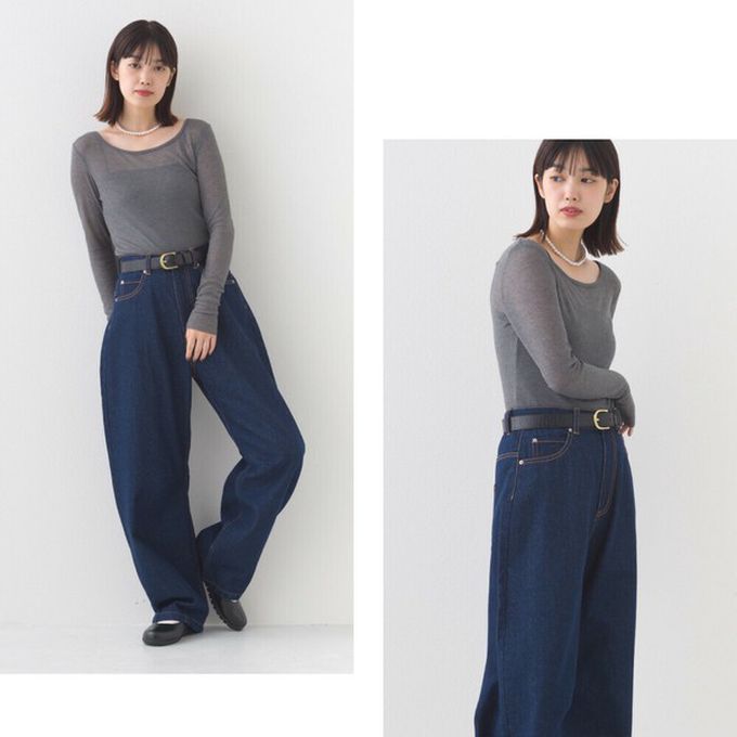 日本 OMNES - 大圓領優美透膚合身薄上衣-紅