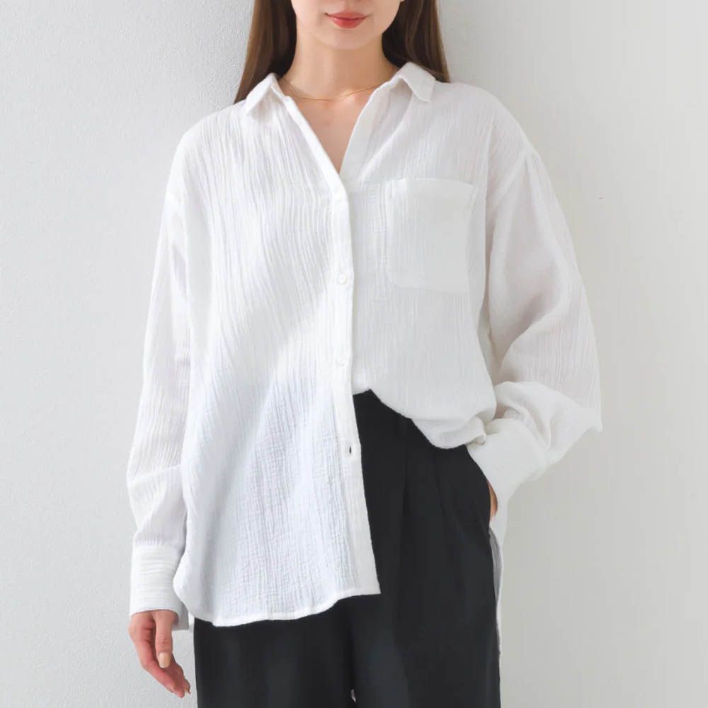100%印度棉 二重紗簡潔百搭襯衫-白