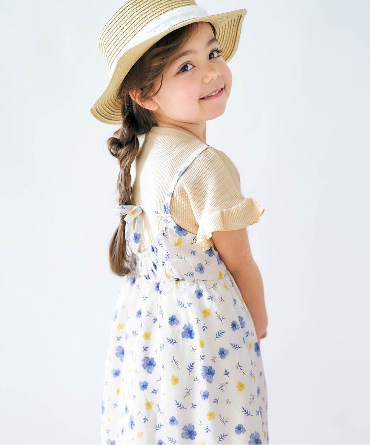 日本 apres les cours - 成熟又可愛的假二件綁帶洋裝-米黃-藍小花