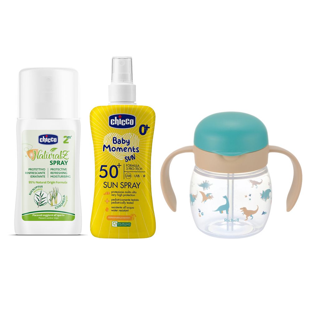 寶貝嬰兒輕潤防曬噴液SPF50+NaturalZ植萃清爽防蚊噴液100ml+利其爾T.L.I吸管/入口式直飲水杯200ml-吸管綠龍翼