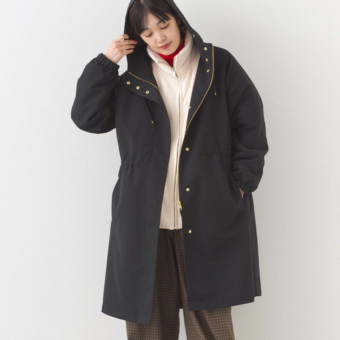 日本 OMNES - 潑水加工 派克連帽風衣長版外套-橄欖綠