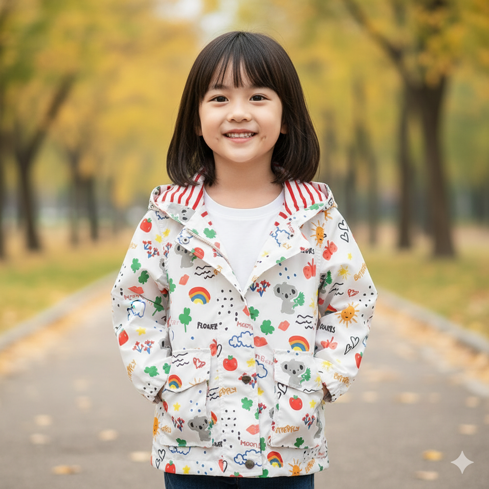 防風防雨中長款衝鋒外套-彩虹