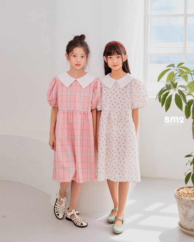 韓國 sm2 - Lovely印花泡泡袖洋裝-格紋-粉