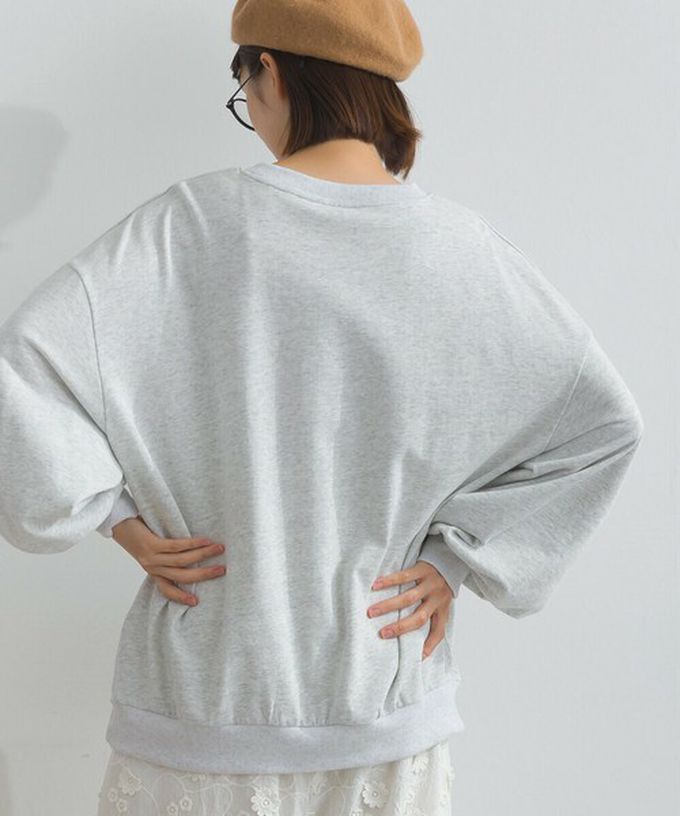 日本 Lupilien - 線條貓咪印花裏毛長袖上衣-淺灰