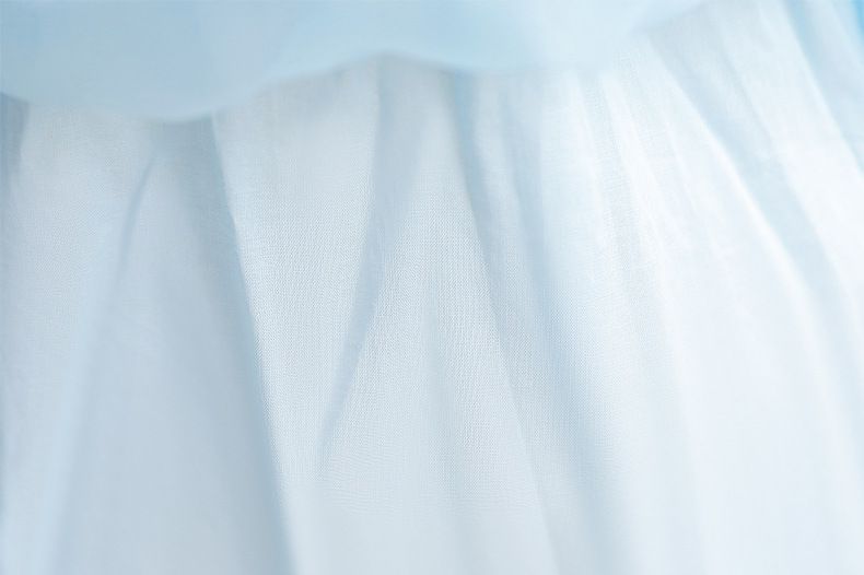 灰姑娘公主袖網紗洋裝-溫柔藍