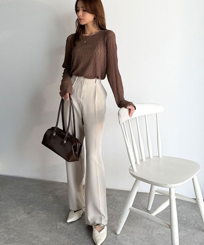 日本 Classical Elf - 網狀蕾絲透膚圓領長袖上衣-白