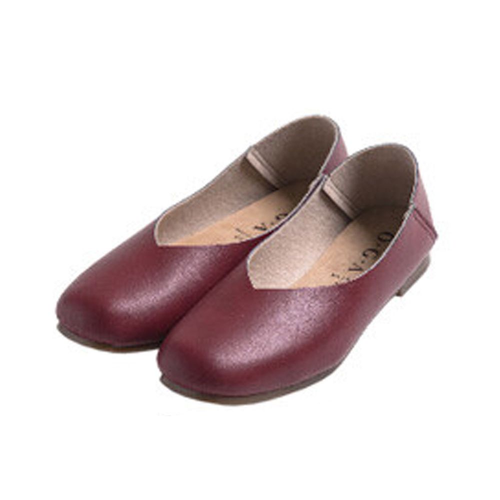 日本女裝代購 - 日本製 仿皮柔軟V字顯瘦平底鞋/懶人鞋-深紅