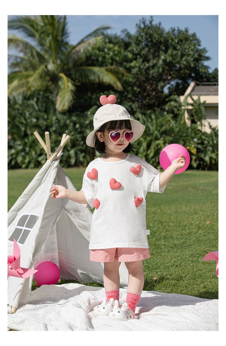 純棉立體圓領休閒短袖上衣-愛心-粉色