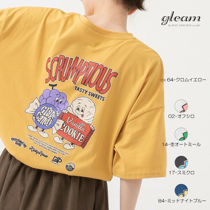 日本 gleam - 美式復古糖果印花寬大風短袖T恤-燕麥灰