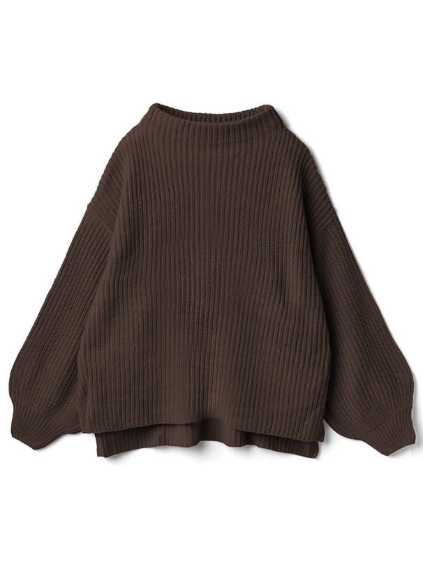日本 GRL - 優雅酒瓶領澎澎袖針織毛衣-咖啡 (F)