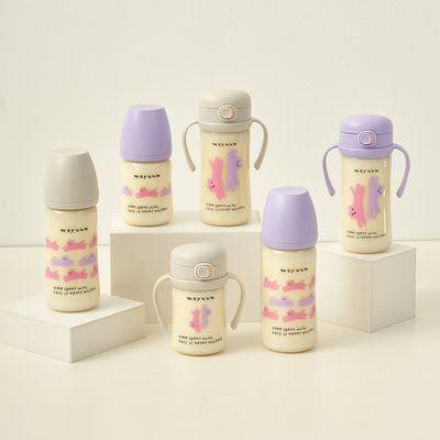 韓國 MOYUUM - PPSU彈蓋吸管學飲水杯-貓咪夢境(SOOSOOJIN聯名款)-暖杏白-170ml