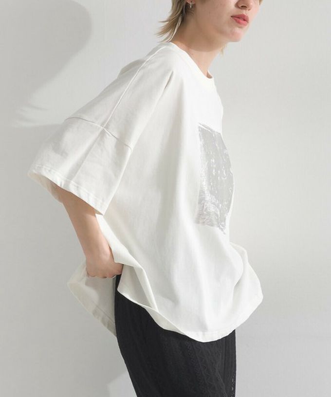 日本 le colis - 接觸冷感 金銀箔方塊印花T恤-黑