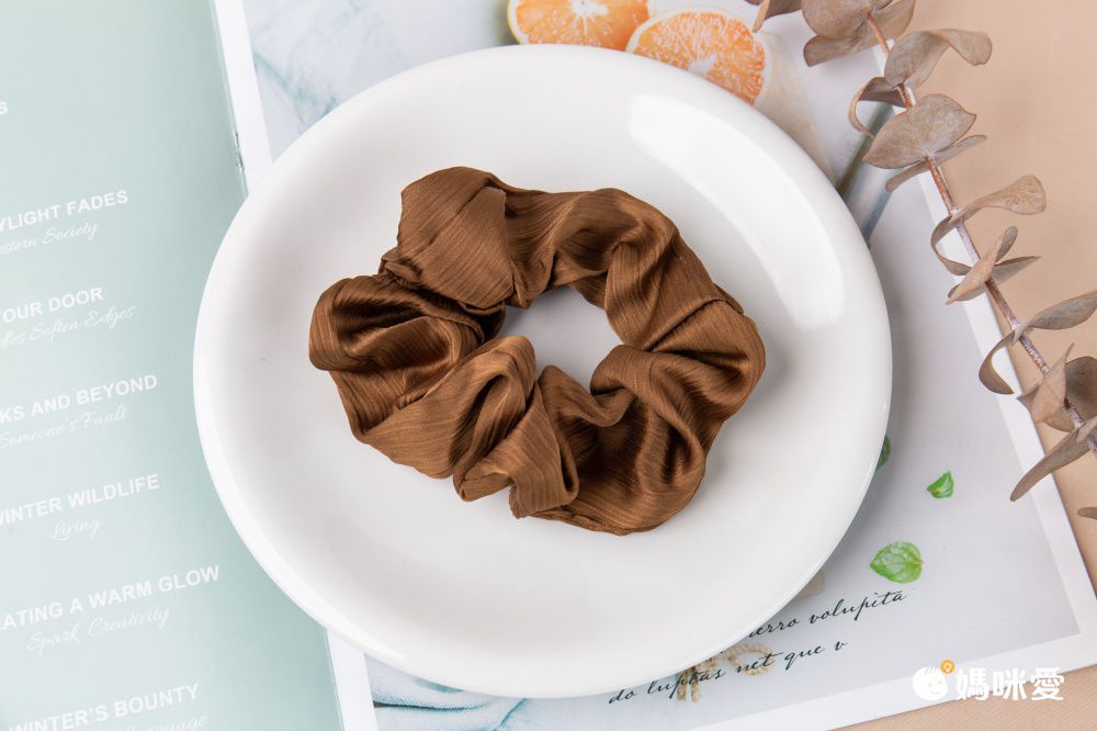 高級紋理皺摺髮圈(小)-米白色