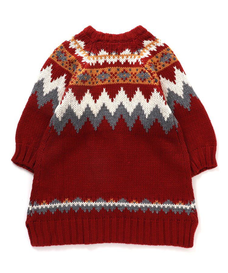 日本 BREEZE - 歐風柔軟針織洋裝-球心柄-聖誕紅