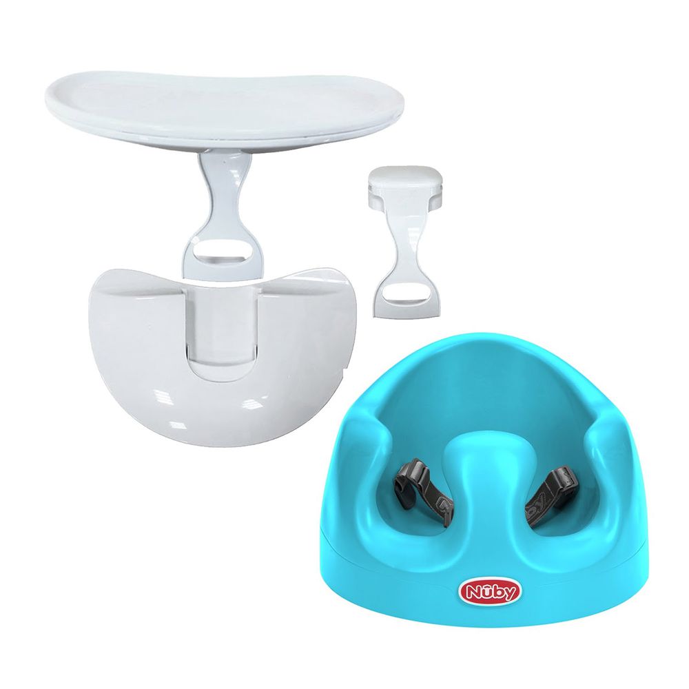 Nuby - 兩用幫幫椅+餐盤配件-湖水藍