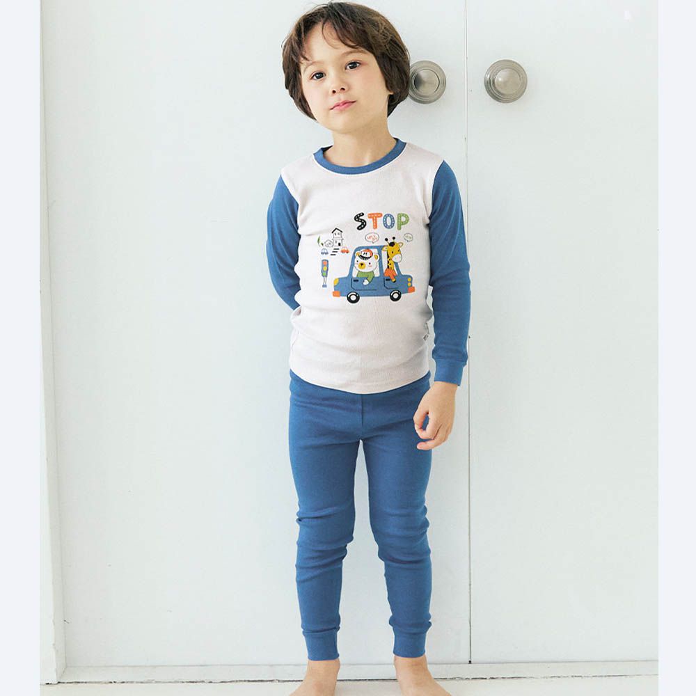 親膚舒絨棉彈性長袖家居服-動物車車