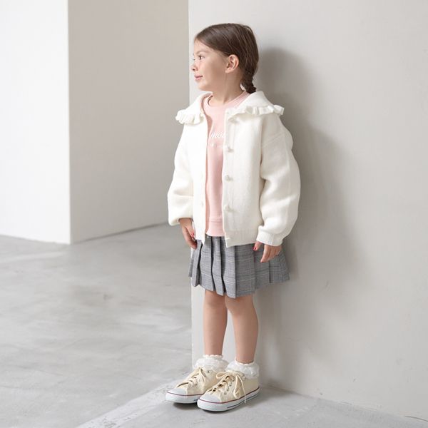 日本 Lycee mine - 荷葉大翻領寬袖針織開襟衫-粉紅