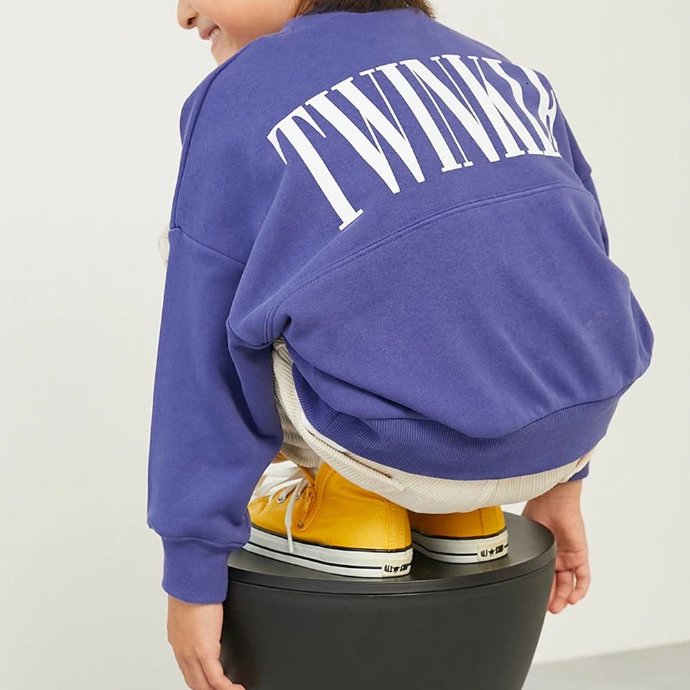 英文LOGO寬鬆感落肩長袖大學T-藍紫