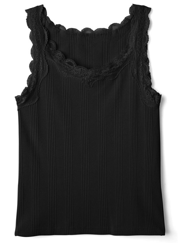 日本 GRL - 蕾絲滾邊圓領無袖上衣-米白