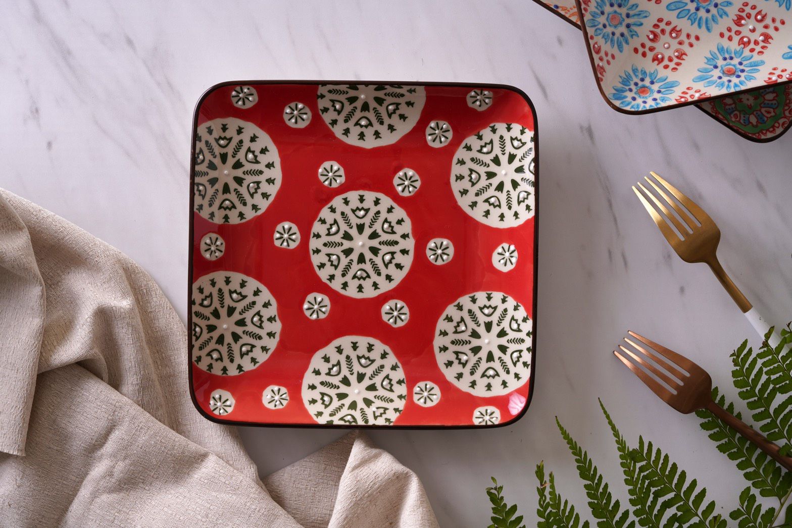 法國 Chehoma - 點繪圖騰-四方盤 (長度18.5cmx寬度18.5cm)-4入