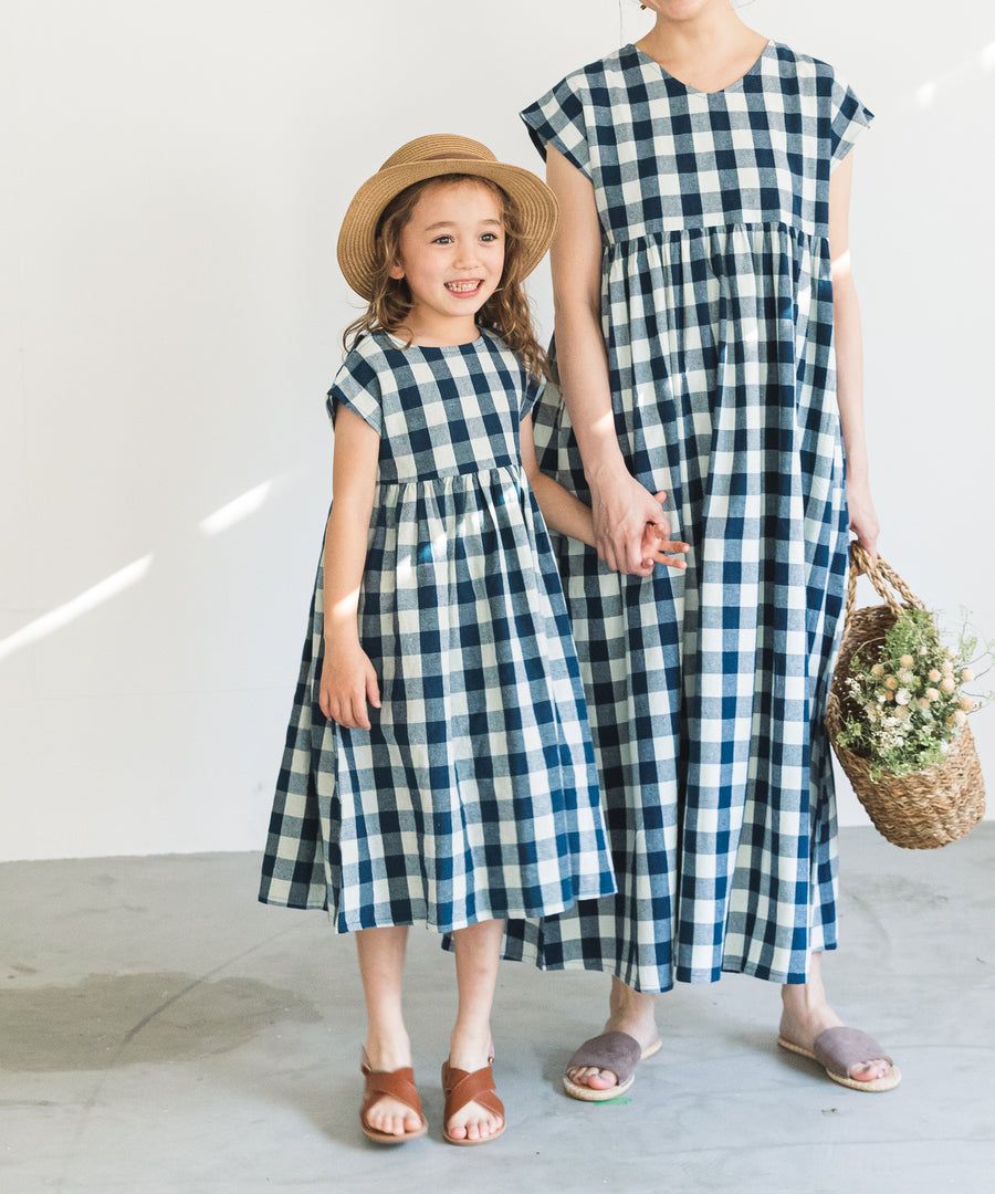 日本 PAIRMANON - 前後兩穿寬鬆短袖洋裝(孩子)-素色-墨綠