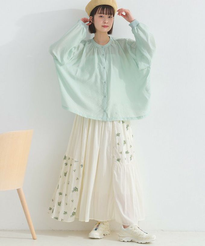 日本 Lupilien - 100%印度棉 優美植物刺繡長裙-海軍藍