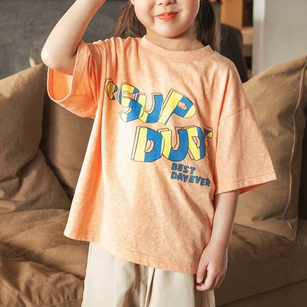 夏日字母印花短袖上衣-英文logo-亮橘