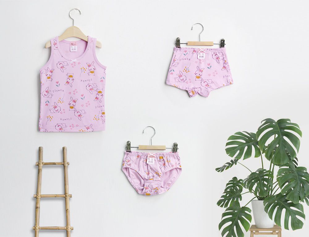 韓國 Mellisse - 純棉小背心(女寶)-粉花小兔