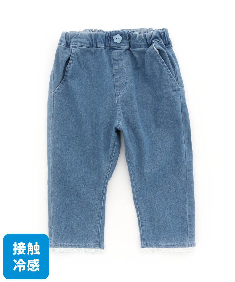 日本 apres les cours - 涼感素材下擺開叉8分褲-牛仔藍