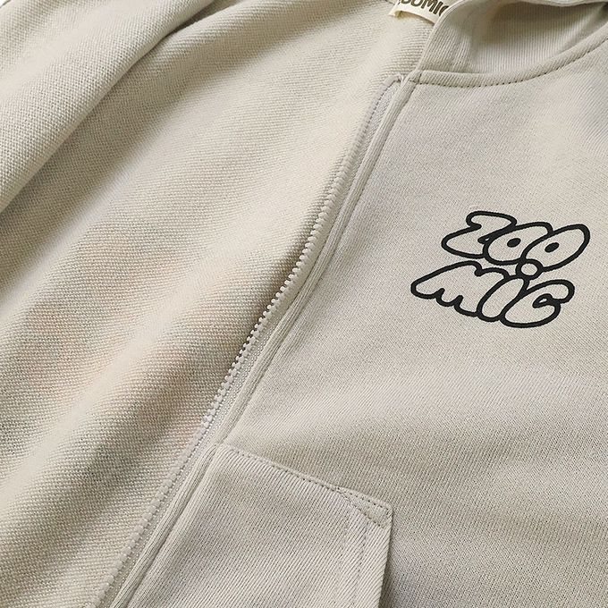 日本 ZOOLAND - 熊熊出遊印花休閒連帽外套-淺卡其