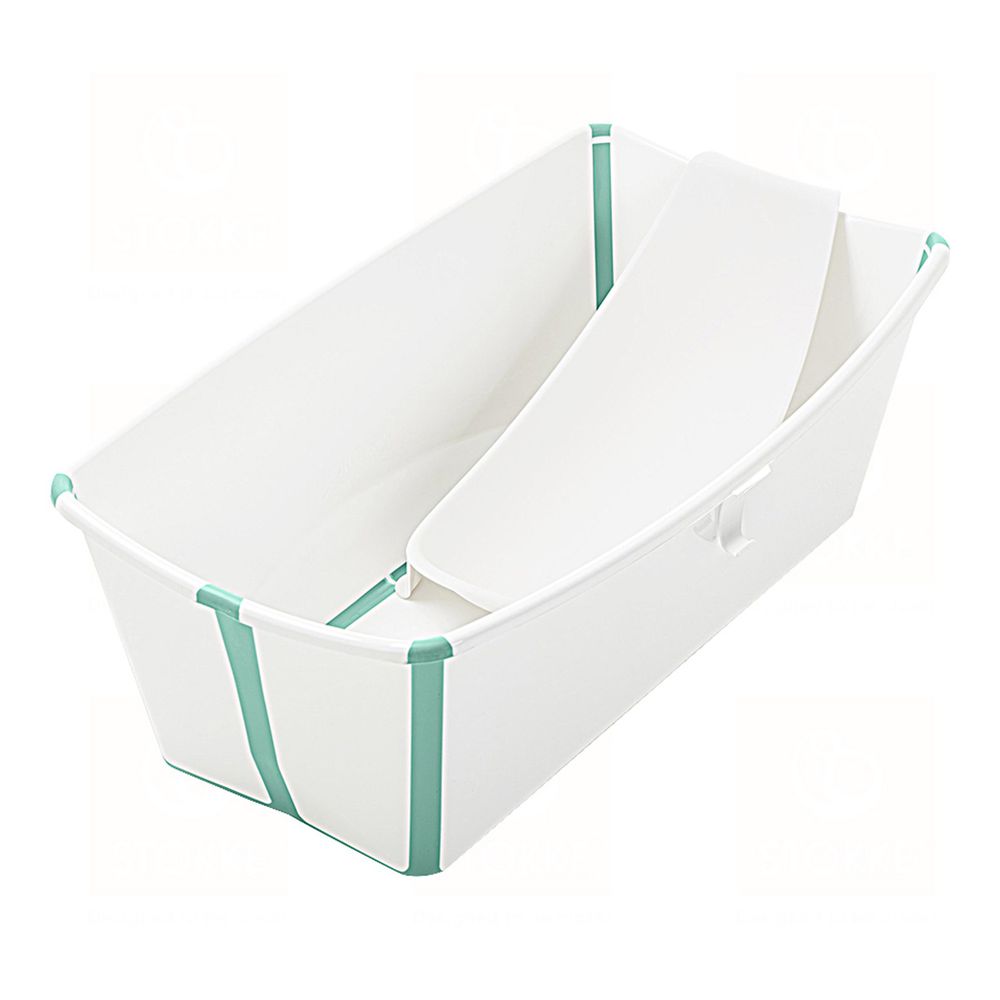 Stokke - Flexi Bath 折疊式浴盆(感溫水塞)套裝-含浴盆+浴架-白色(湖水綠包邊)