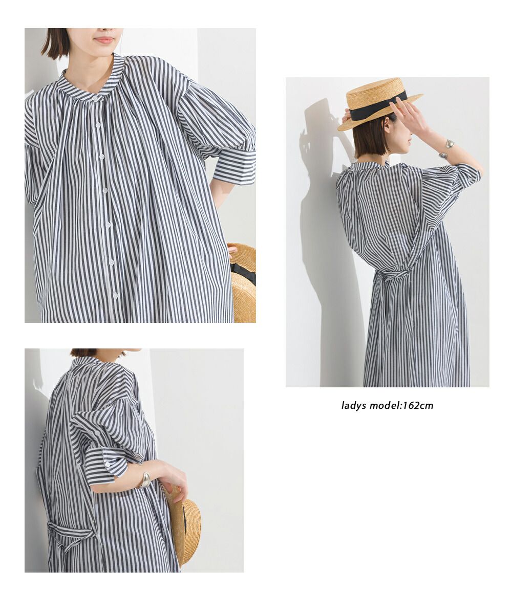 日本 OMNES - 文藝排扣綁帶氣球袖洋裝-可可