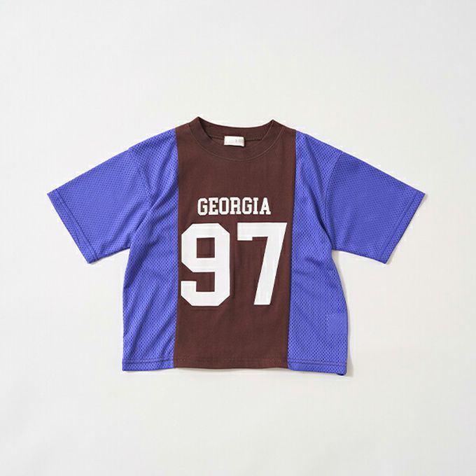 日本 b-ROOM - 透氣網眼數字印花T恤-紫x藍綠