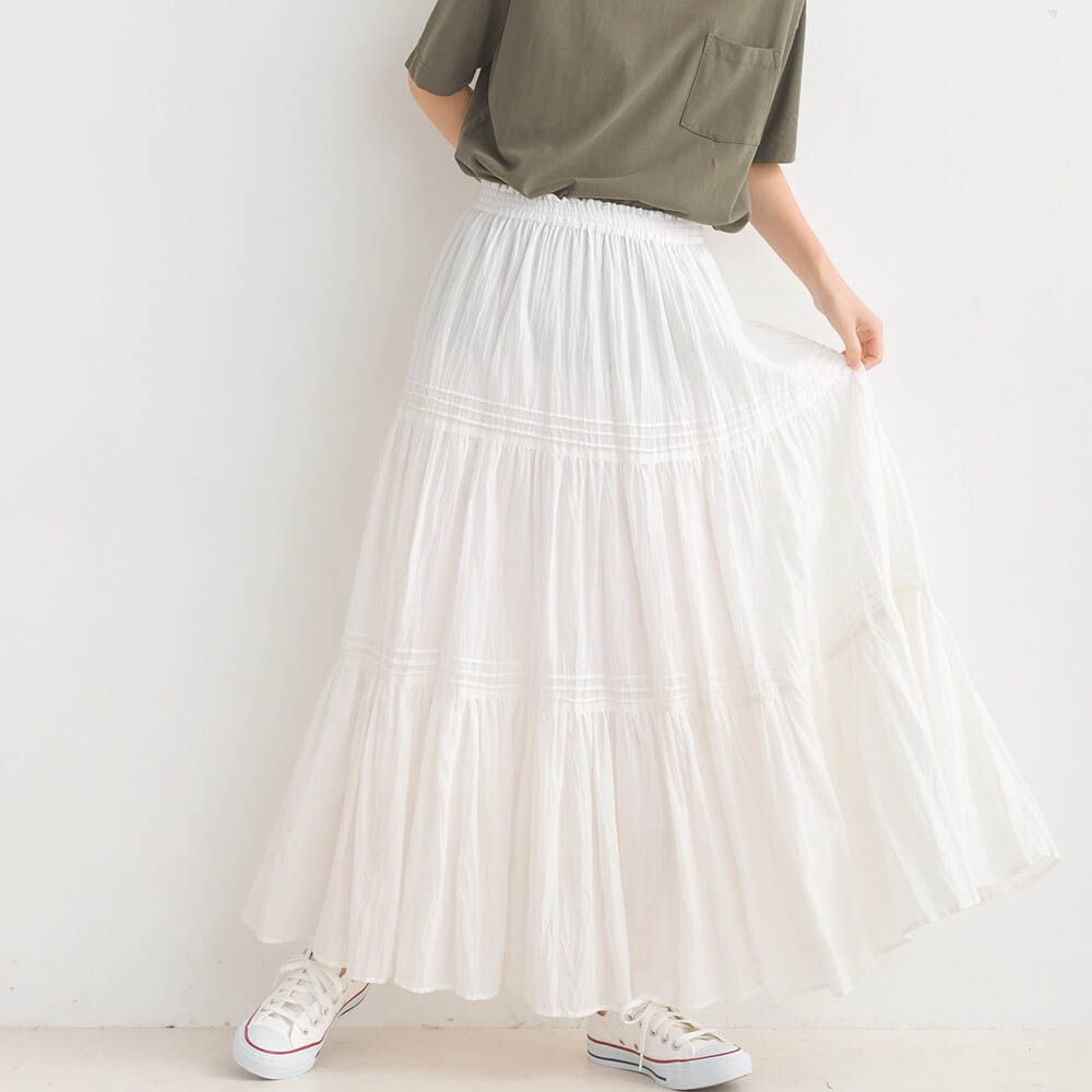 100%印度棉 飄逸分層長裙-白