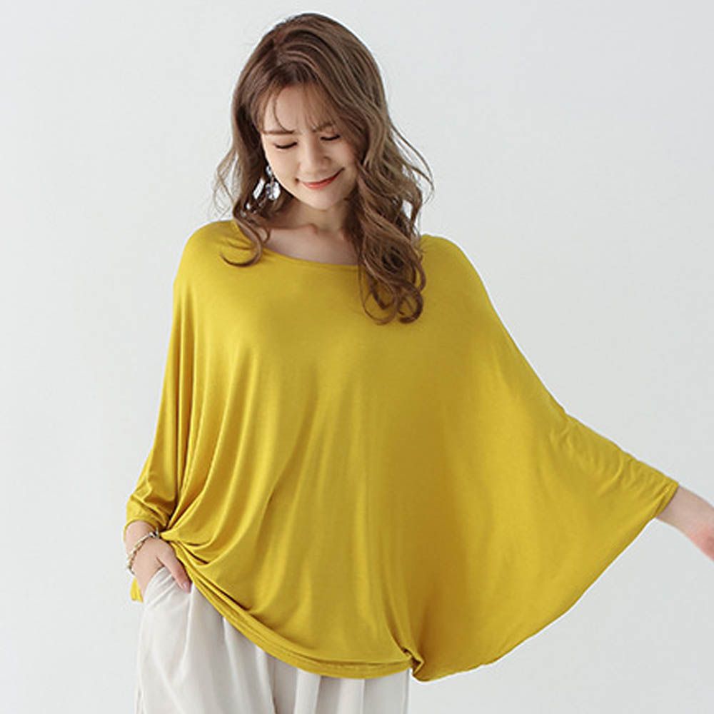 莫代爾3D剪裁瘦瘦蝙蝠袖上衣-黃色 (F)