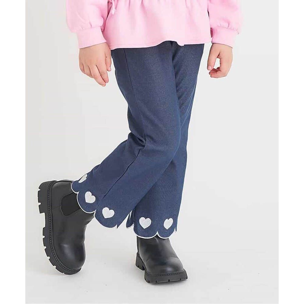 絕美花瓣刺繡直筒長褲-愛心-丹寧藍