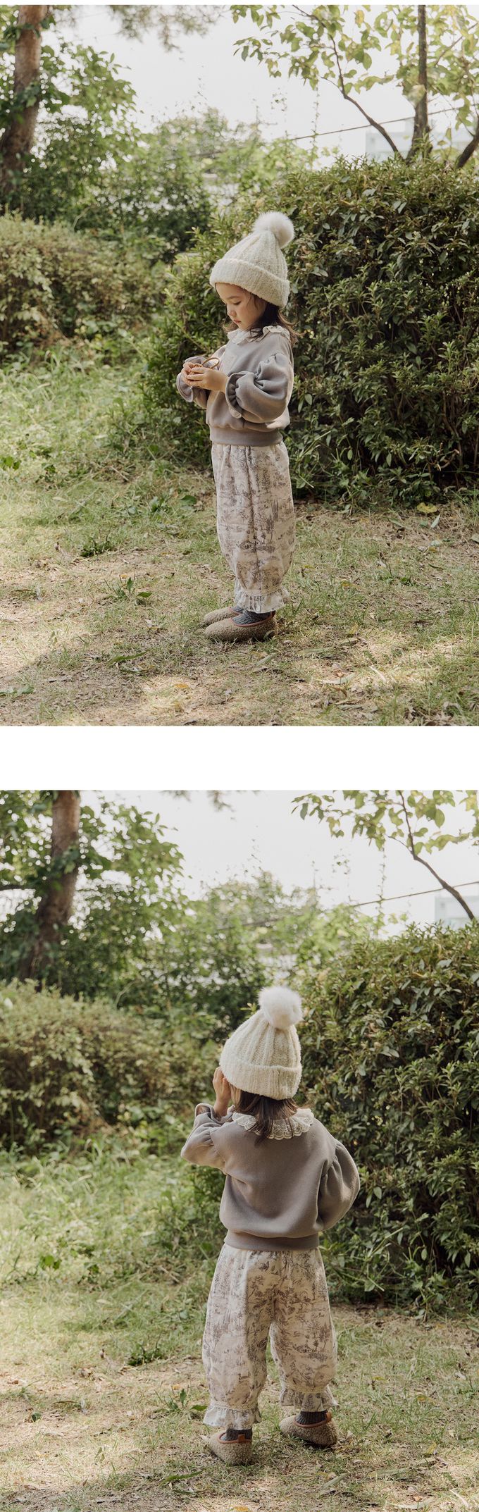 韓國 Puellaflo - 斑比天使印拉絨花苞袖大學T-灰紫