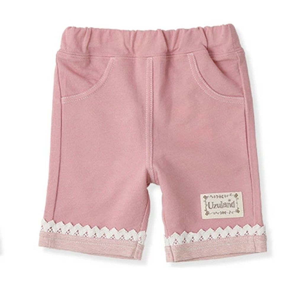 日本 ZOOLAND - 純棉拼接五分褲-蕾絲褲管-粉紅