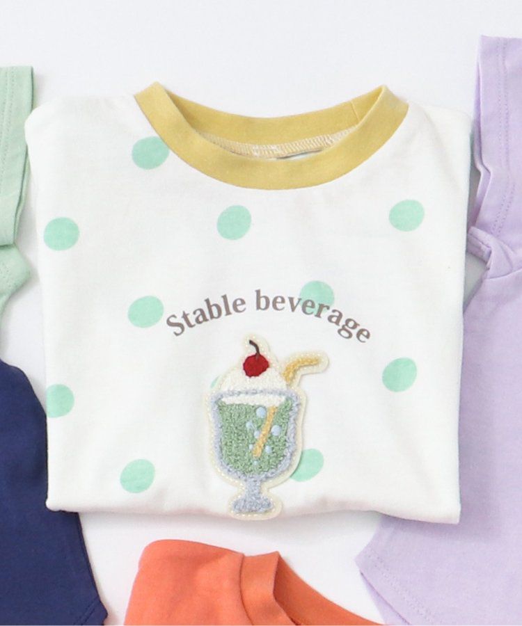 日本 apres les cours - 立體刺繡印花短袖上衣-冰棒-袖撞色