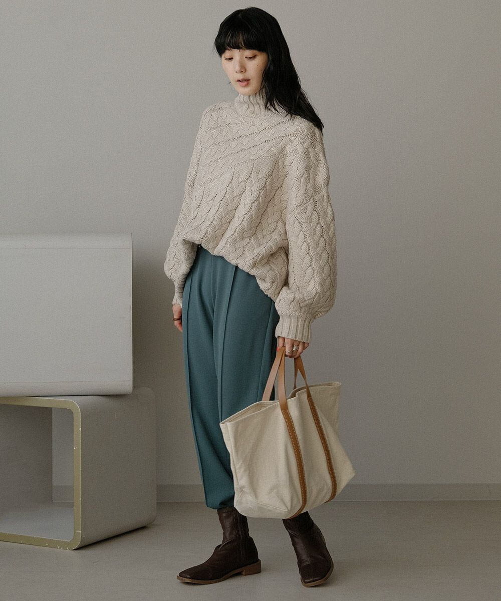 日本 Bou Jeloud - 粗針織高領澎澎袖針織毛衣-磚橘