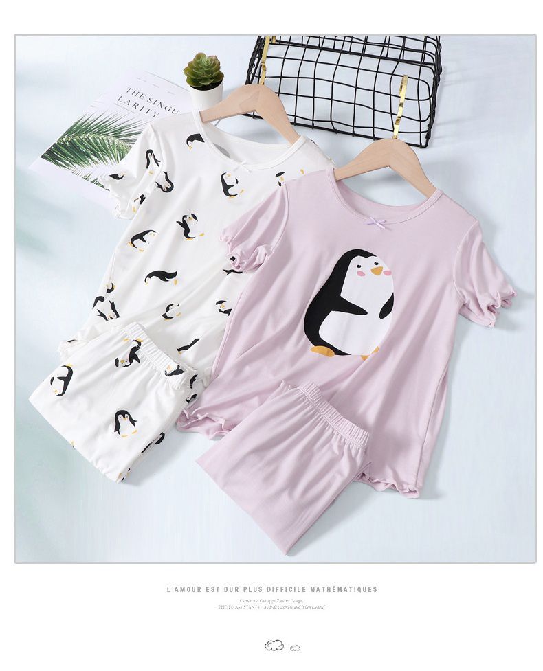 MAMDADKIDS - 莫代爾涼感短袖套裝/家居服-滿滿小企鵝-紫色