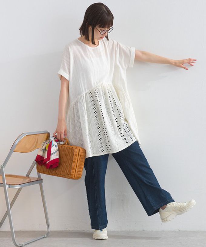 日本 Lupilien - 100%印度棉 柔美緹花長版短袖上衣-桃紅